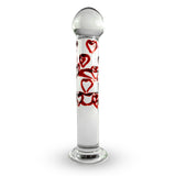 LeLuv Glass Dildo Heart Detailed Shaft and Bulb Head - Flat Base