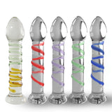 LeLuv 6 Inch Glass Dildo with Swirls Around Shaft in Premium Padded Pouch
