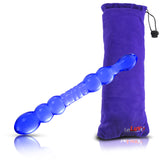 LeLuv 8.5" Blue Double Dong Glass Wand Pleasure Probe Dual Bubble Dildo with Premium Padded Pouch