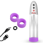 White iPump USB Rechargable Penis Pump 8" Clear Cylinder & C.Ring + 3 Large Sleeves