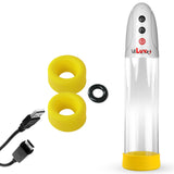 White iPump USB Rechargable Penis Pump 8" Clear Cylinder & C.Ring + 3 Med. Sleeves