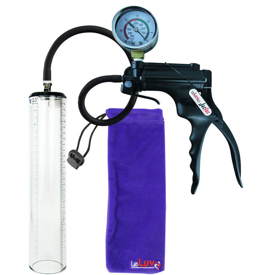 Jacvac Penis Pump | Black NPT Handle + Gauge, Silicone Hose | 12" x 2.3" Thick-Walled Penis Cylinder