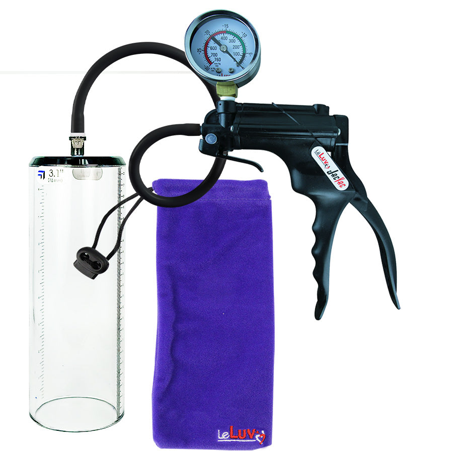 Jacvac Penis Pump | Black NPT Handle + Gauge, Silicone Hose | 9" x 3.1" Thick-Walled Penis Cylinder