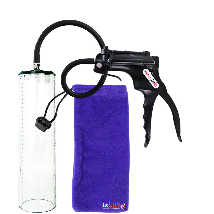 Jacvac Penis Pump | Black NPT Handle, Silicone Hose | 12" x 3.1" Thick-Walled Penis Cylinder