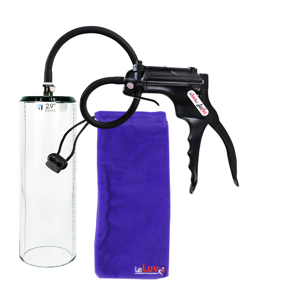 Jacvac Penis Pump | Black NPT Handle, Silicone Hose | 9" x 2.9" Thick-Walled Penis Cylinder