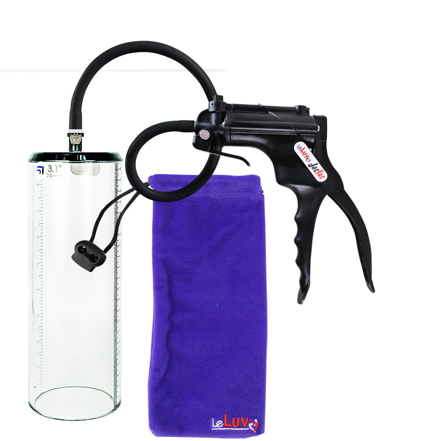 Jacvac Penis Pump | Black NPT Handle, Silicone Hose | 9" x 3.1" Thick-Walled Penis Cylinder