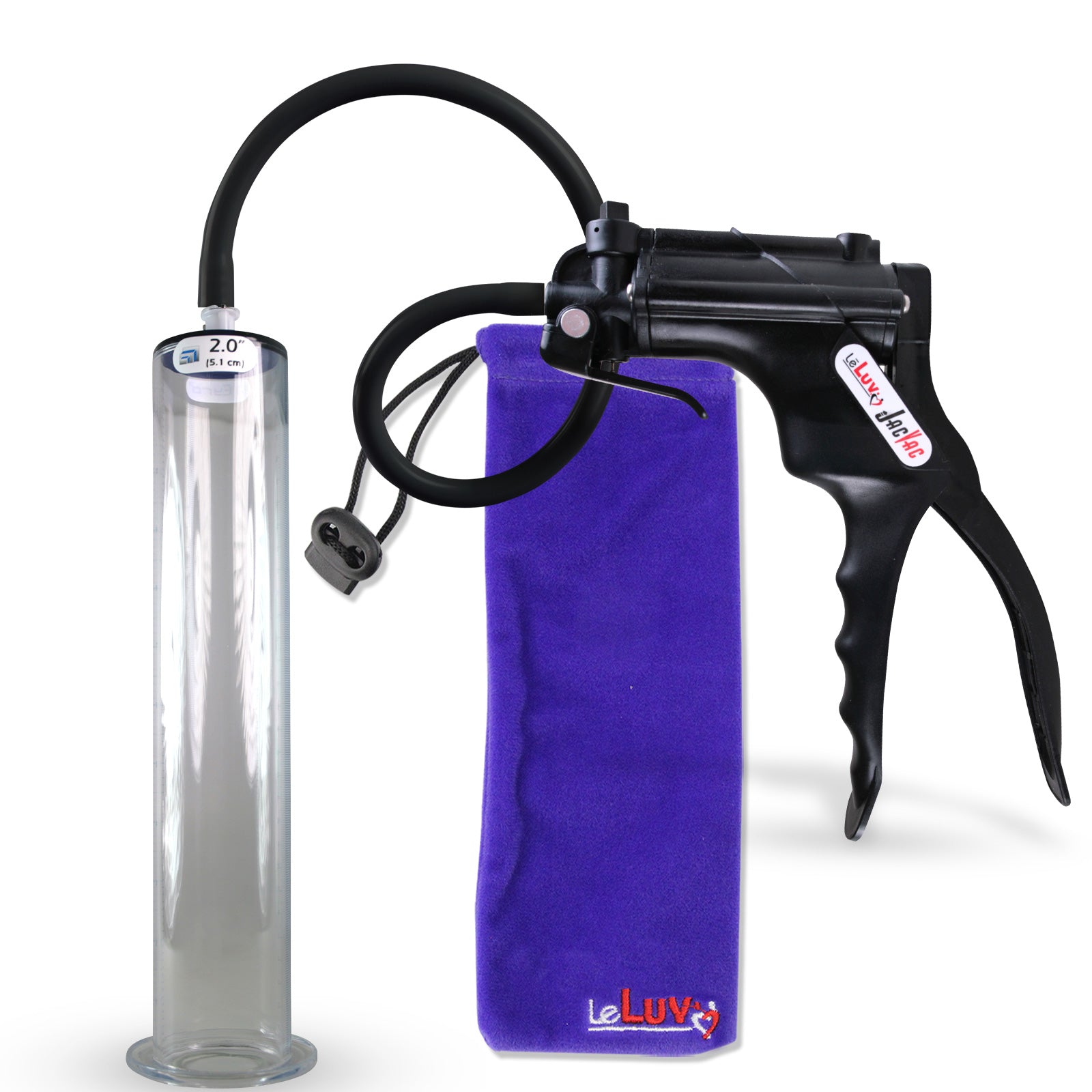 Jacvac Penis Pump | Black NPT Handle, Silicone Hose | 12" x 2.00" Wide Flange Cylinder