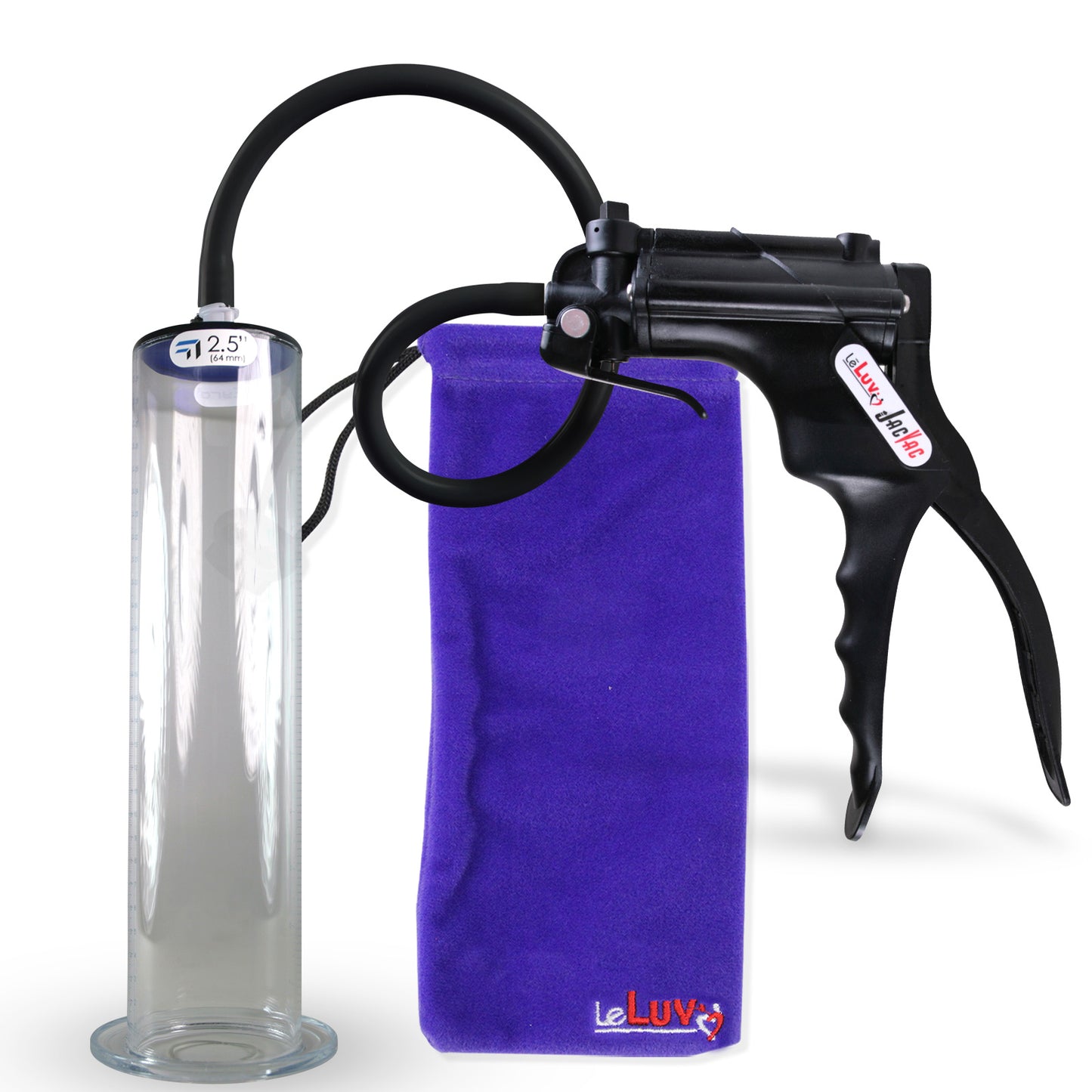 Jacvac Penis Pump | Black NPT Handle, Silicone Hose | 12" x 2.50" Wide Flange Cylinder
