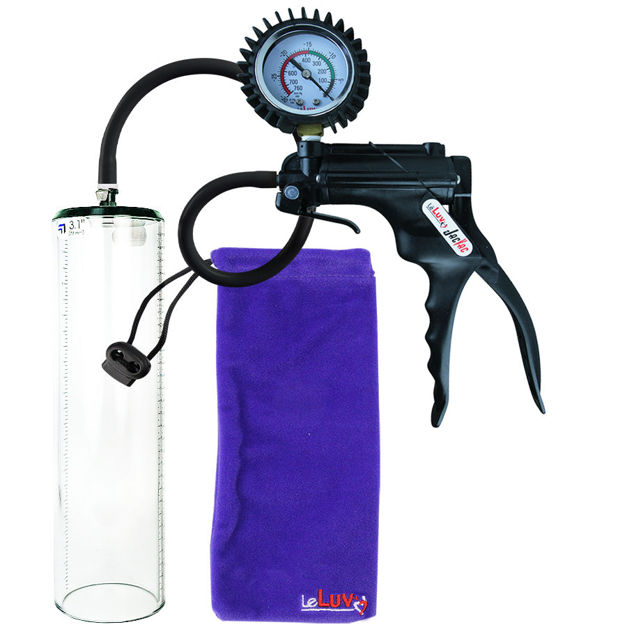 Jacvac Penis Pump | Black NPT Handle + Protected Gauge, Silicone Hose | 12" x 3.1" Thick-Walled Penis Cylinder