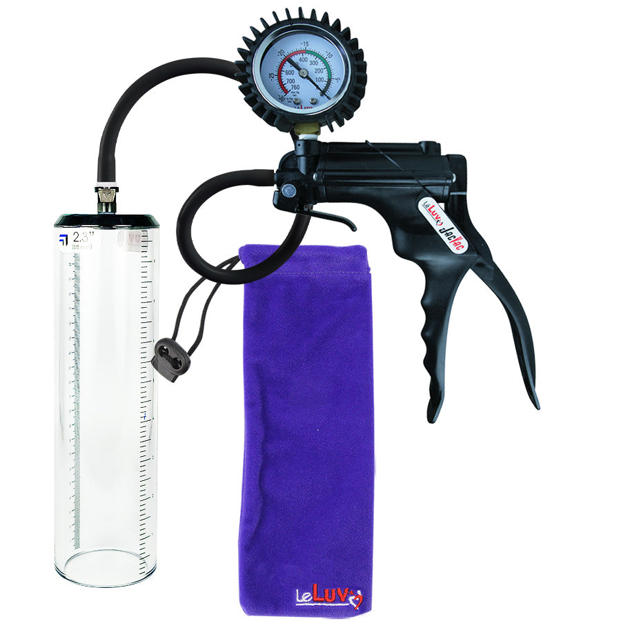 Jacvac Penis Pump | Black NPT Handle + Protected Gauge, Silicone Hose | 9" x 2.3" Thick-Walled Penis Cylinder