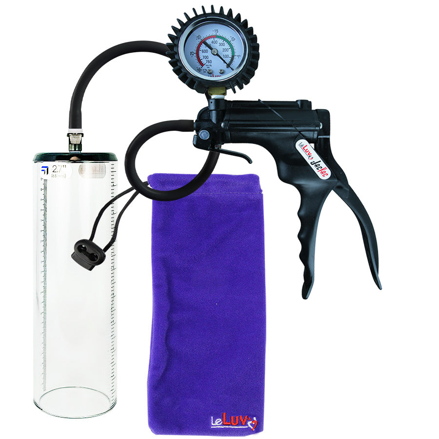 Jacvac Penis Pump | Black NPT Handle + Protected Gauge, Silicone Hose | 9" x 2.7" Thick-Walled Penis Cylinder