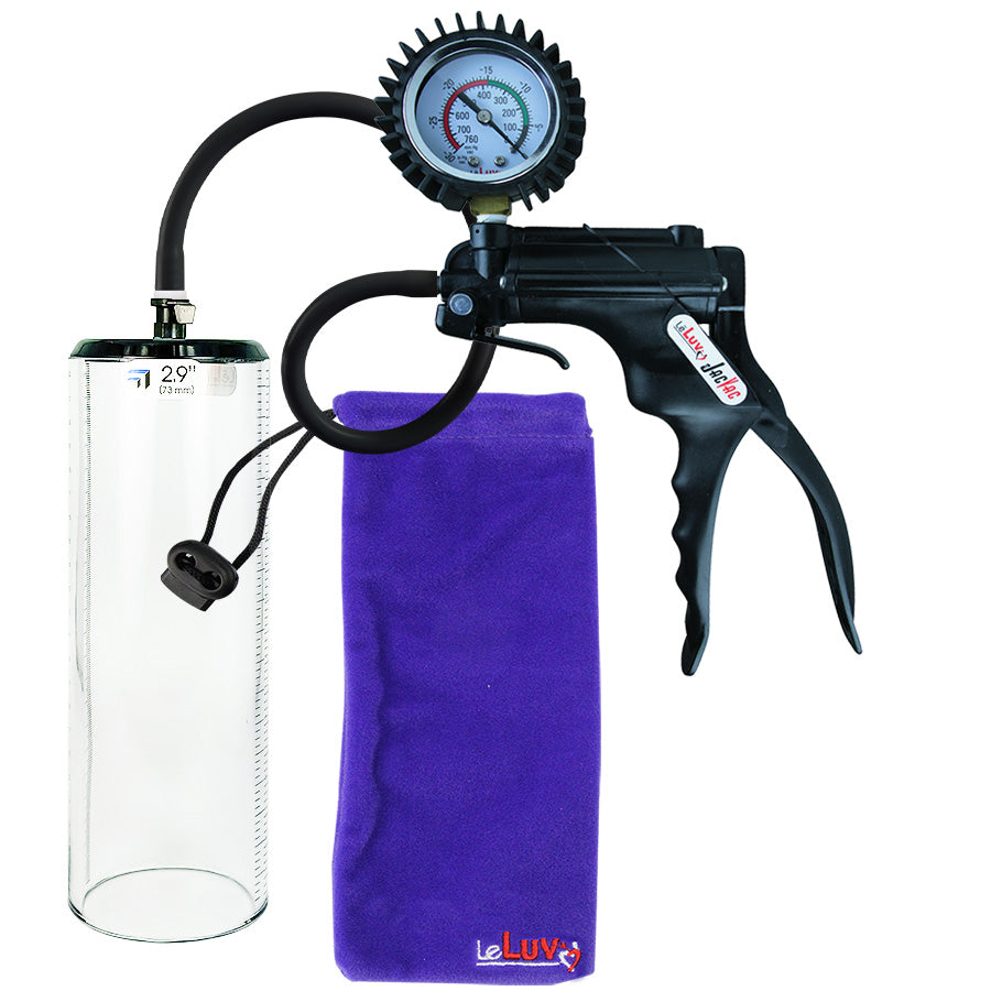 Jacvac Penis Pump | Black NPT Handle + Protected Gauge, Silicone Hose | 9" x 2.9" Thick-Walled Penis Cylinder