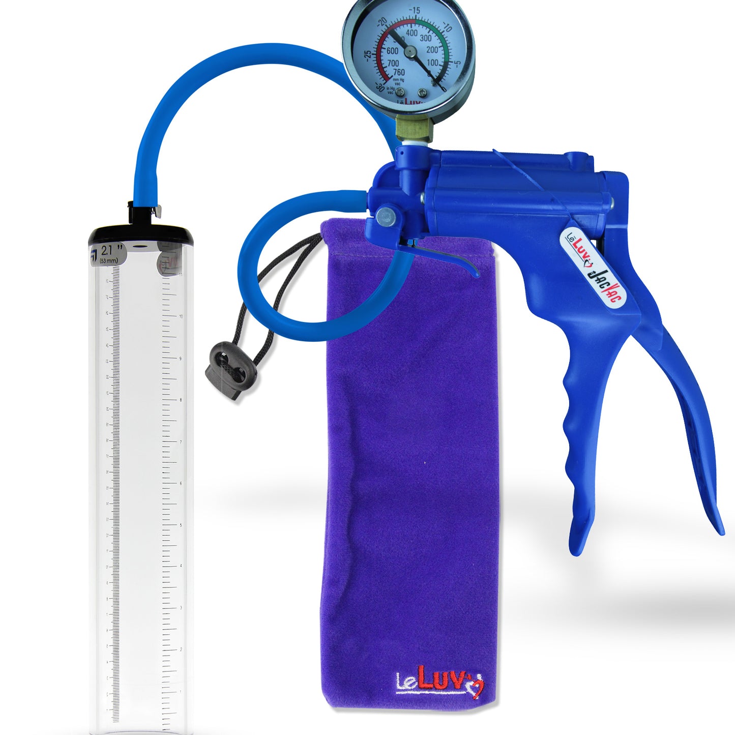 Jacvac Penis Pump | Blue NPT Handle + Gauge, Silicone Hose | 12" x 2.1" Thick-Walled Penis Cylinder