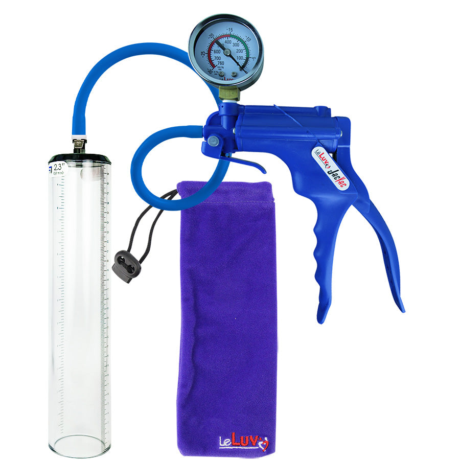 Jacvac Penis Pump | Blue NPT Handle + Gauge, Silicone Hose | 12" x 2.3" Thick-Walled Penis Cylinder