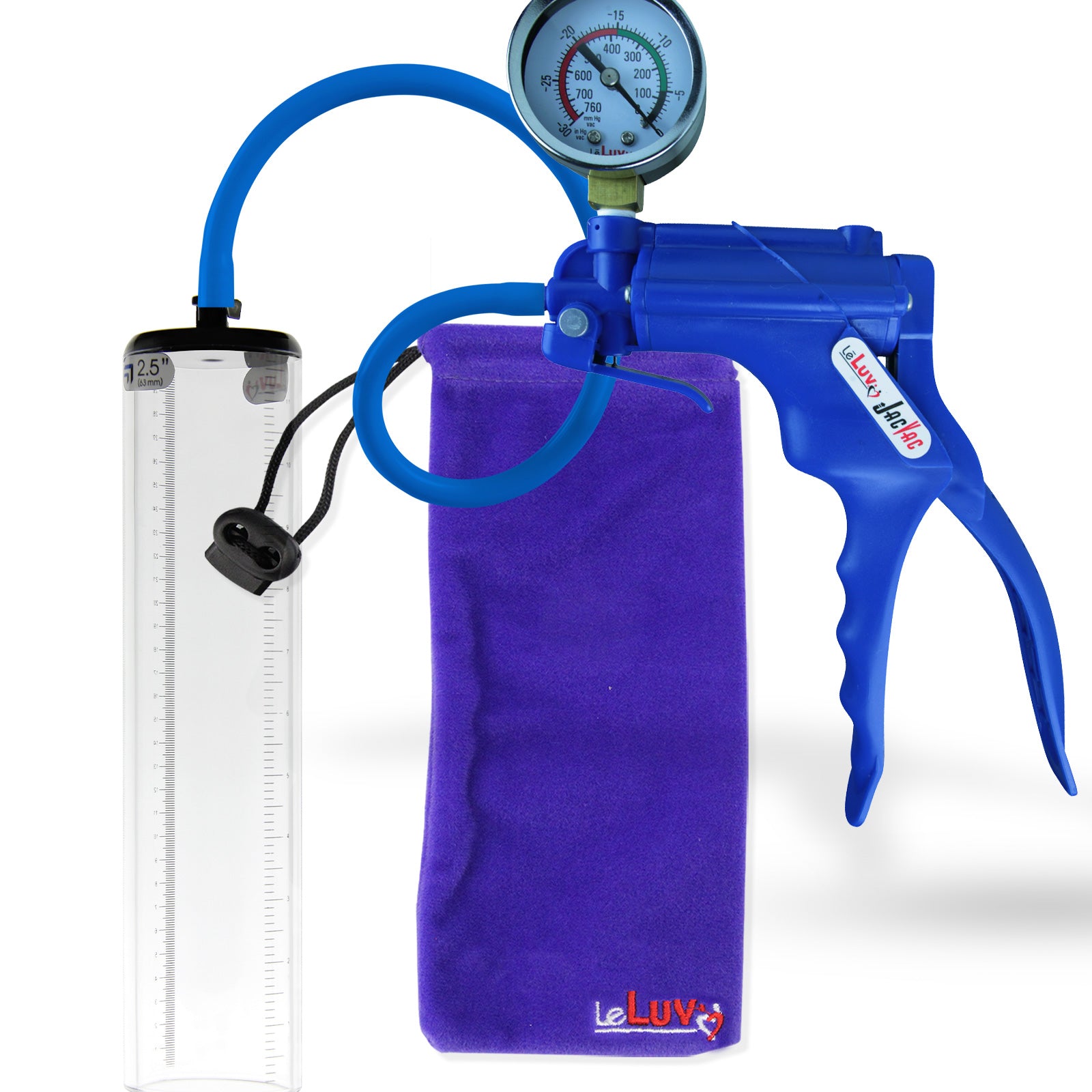 Jacvac Penis Pump | Blue NPT Handle + Gauge, Silicone Hose | 12" x 2.5" Thick-Walled Penis Cylinder