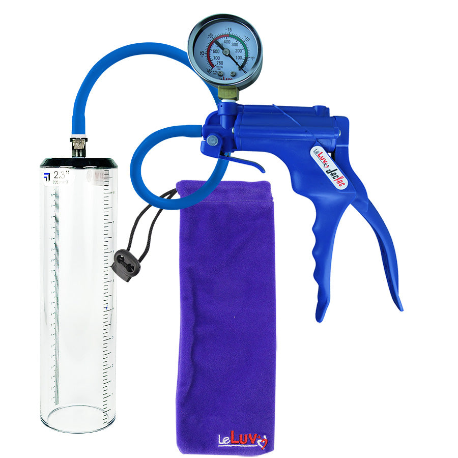 Jacvac Penis Pump | Blue NPT Handle + Gauge, Silicone Hose | 9" x 2.3" Thick-Walled Penis Cylinder