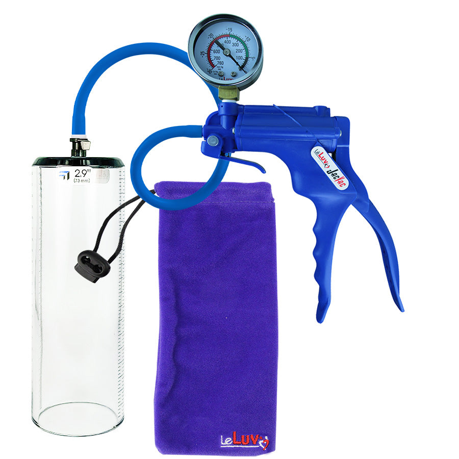 Jacvac Penis Pump | Blue NPT Handle + Gauge, Silicone Hose | 9" x 2.9" Thick-Walled Penis Cylinder