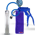 Jacvac Penis Pump | Blue NPT Handle + Gauge, Silicone Hose | 12" x 1.75" Wide Flange Cylinder