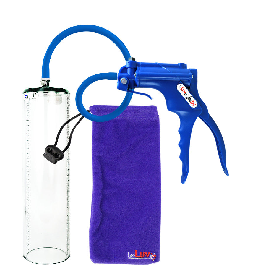 Jacvac Penis Pump | Blue NPT Handle, Silicone Hose | 12" x 3.1" Thick-Walled Penis Cylinder