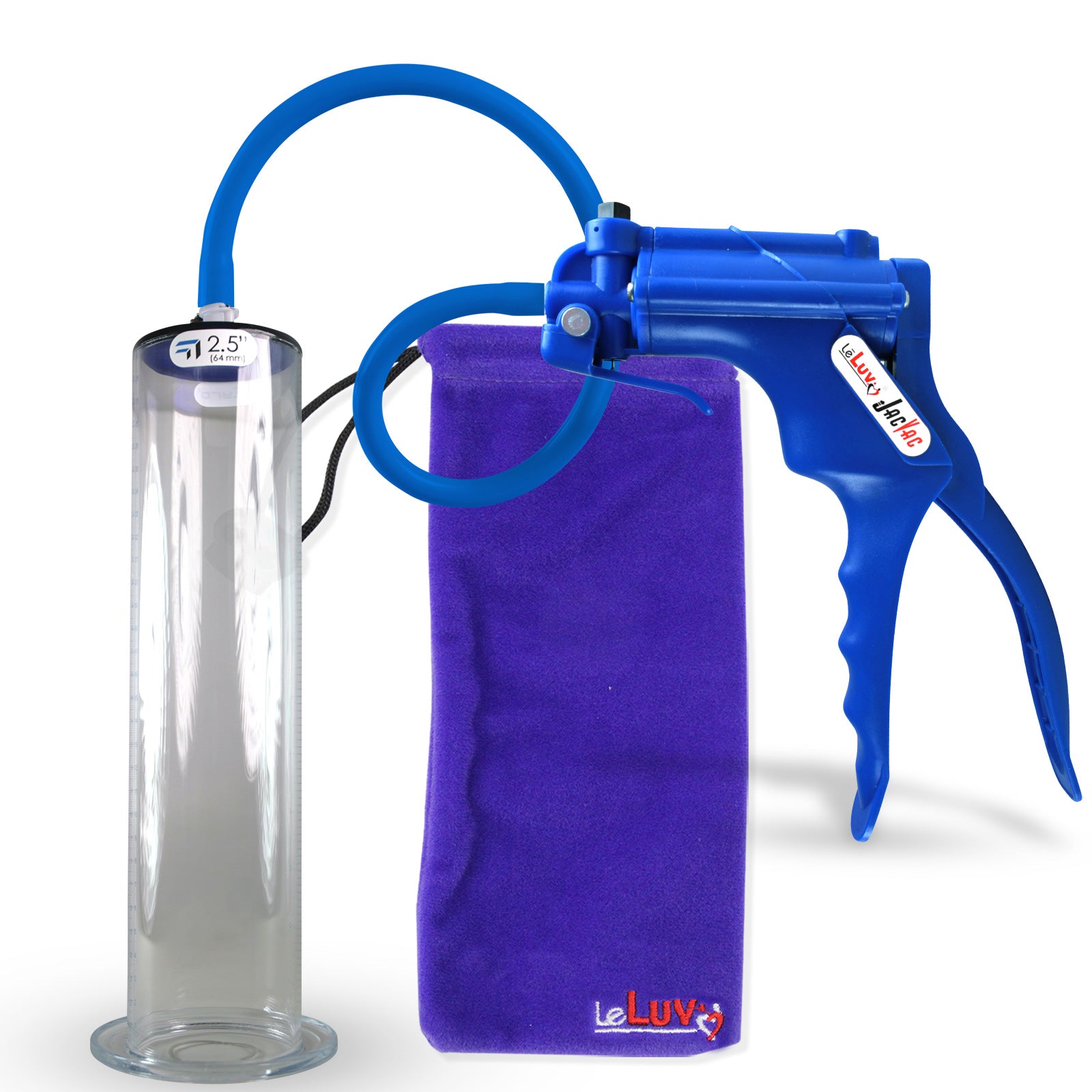 Jacvac Penis Pump | Blue NPT Handle, Silicone Hose | 12" x 2.50" Wide Flange Cylinder