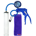 Jacvac Penis Pump | Blue NPT Handle + Protected Gauge, Silicone Hose | 12" x 2.3" Thick-Walled Penis Cylinder