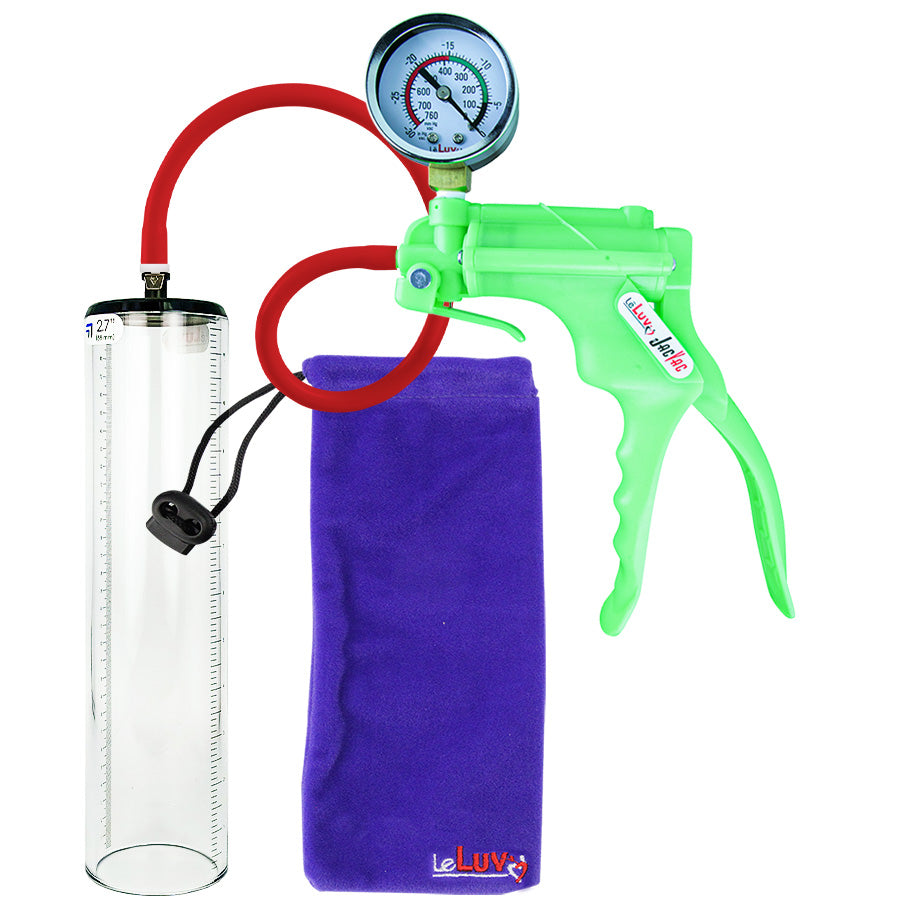 Jacvac Penis Pump | Green NPT Handle + Gauge, Silicone Hose | 12" x 2.7" Thick-Walled Penis Cylinder