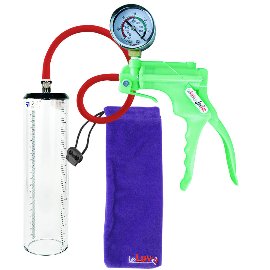 Jacvac Penis Pump | Green NPT Handle + Gauge, Silicone Hose | 9" x 2.3" Thick-Walled Penis Cylinder