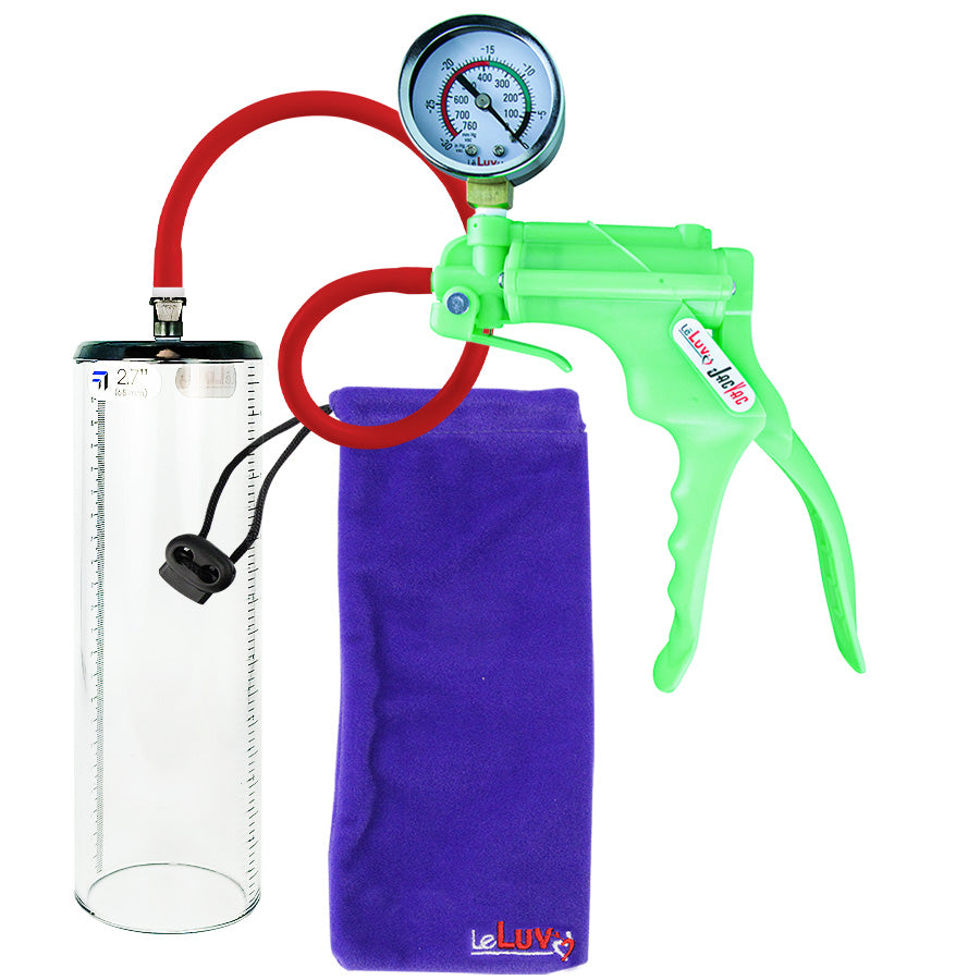Jacvac Penis Pump | Green NPT Handle + Gauge, Silicone Hose | 9" x 2.7" Thick-Walled Penis Cylinder