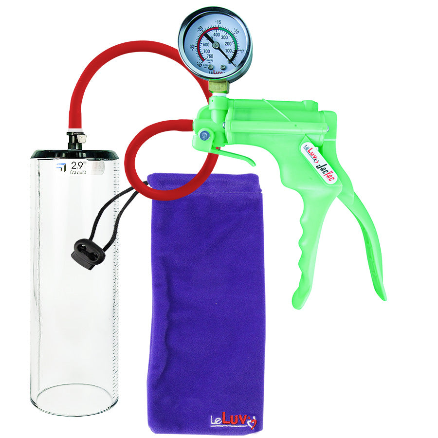 Jacvac Penis Pump | Green NPT Handle + Gauge, Silicone Hose | 9" x 2.9" Thick-Walled Penis Cylinder