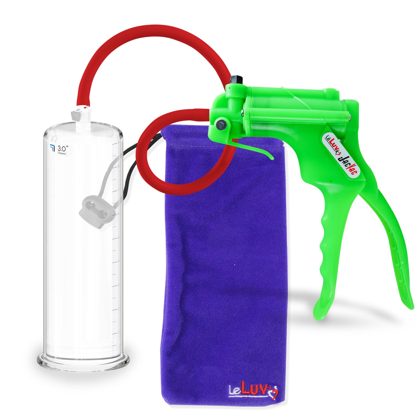 Jacvac Penis Pump | Green NPT Handle, Silicone Hose | 9" x 3.00" Round Flange Cylinder 