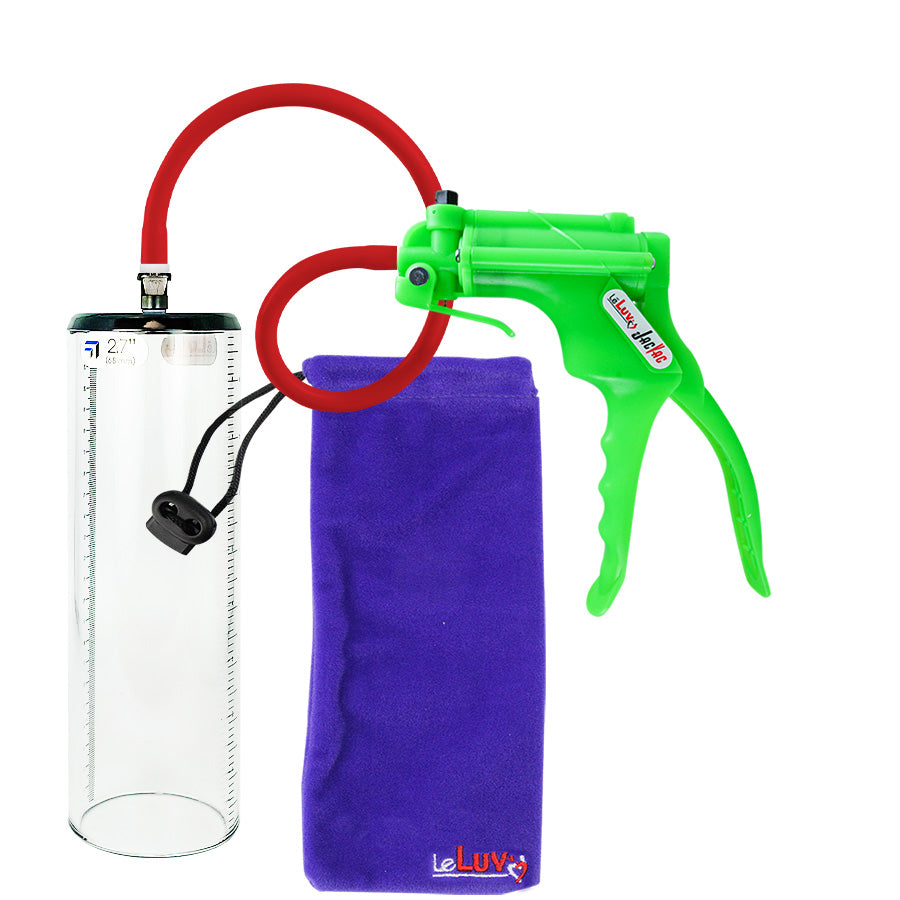 Jacvac Penis Pump | Green NPT Handle, Silicone Hose | 9" x 2.7" Thick-Walled Penis Cylinder
