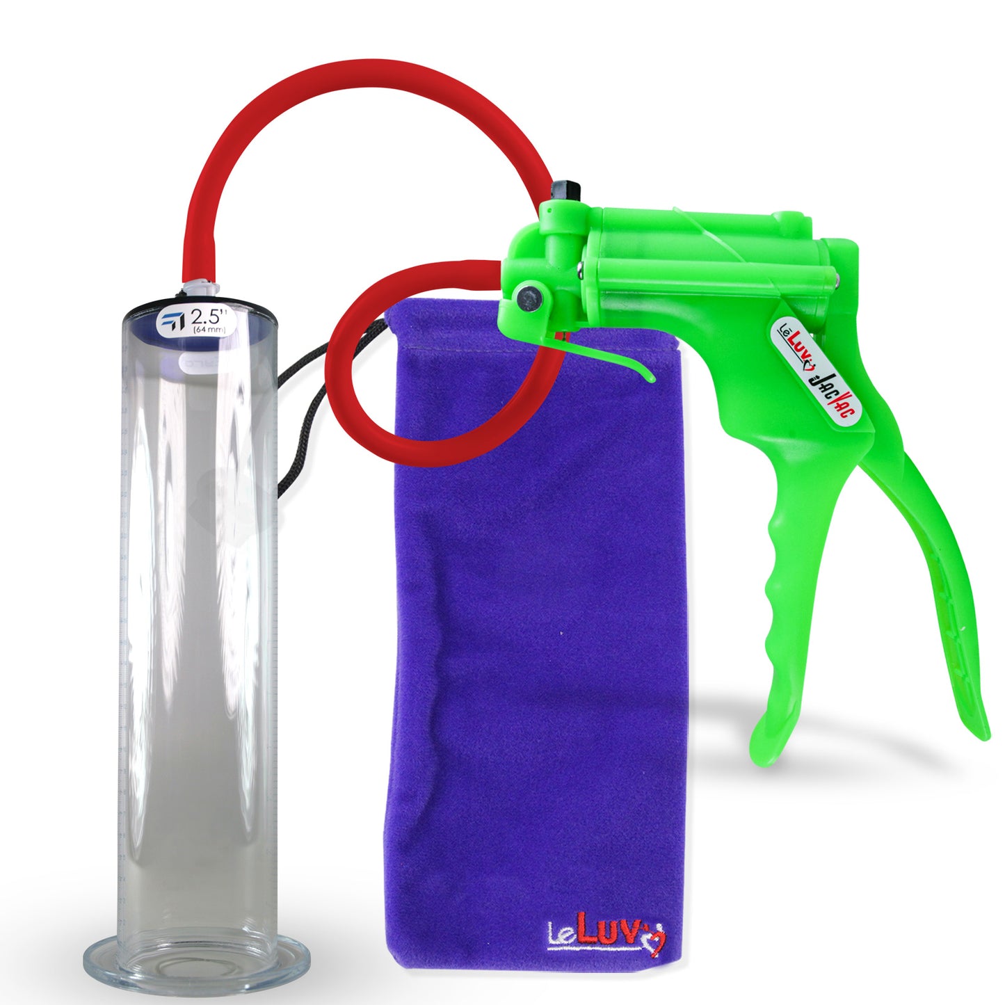Jacvac Penis Pump | Green NPT Handle, Silicone Hose | 12" x 2.50" Wide Flange Cylinder