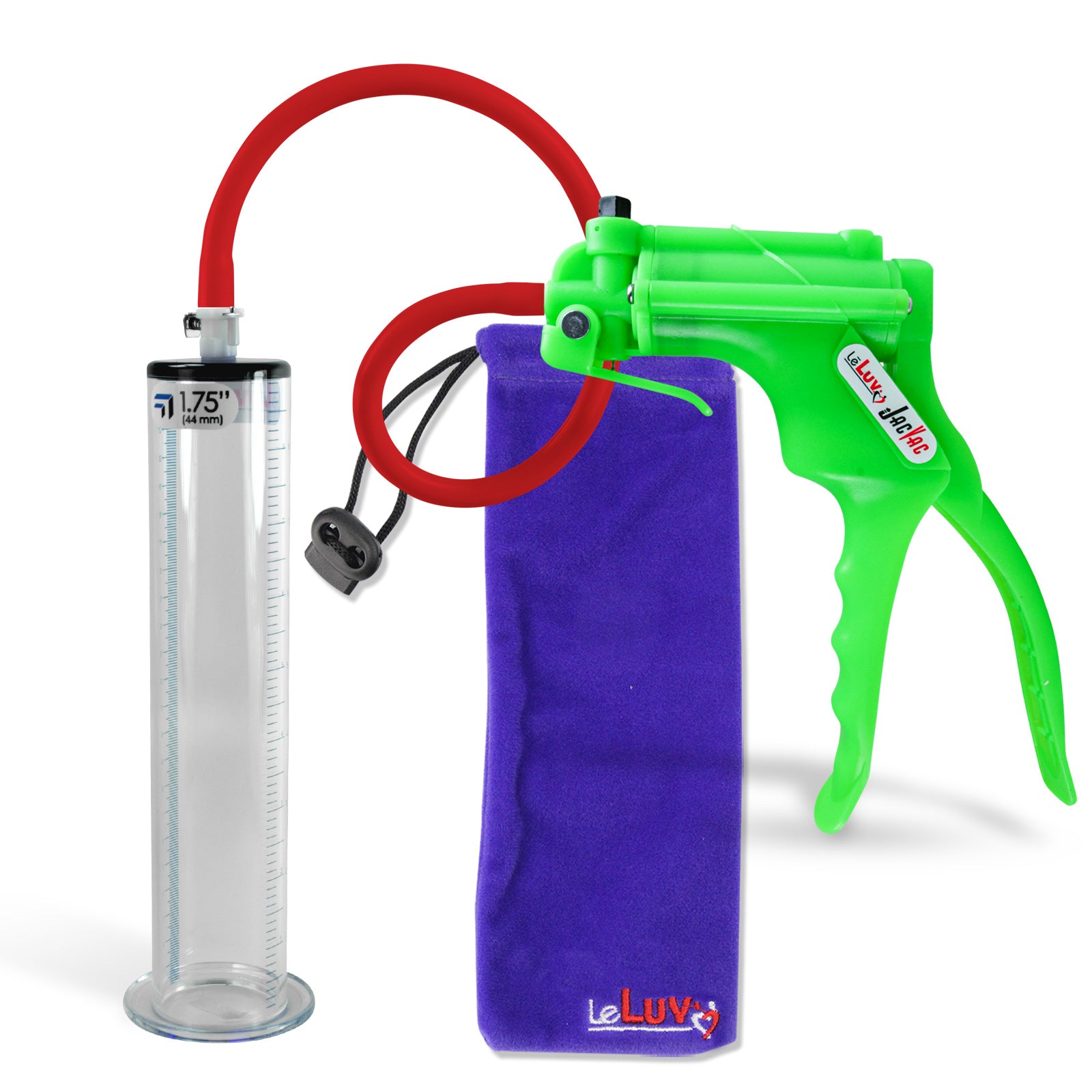 Jacvac Penis Pump | Green NPT Handle, Silicone Hose | 9" x 1.75" Wide Flange Cylinder