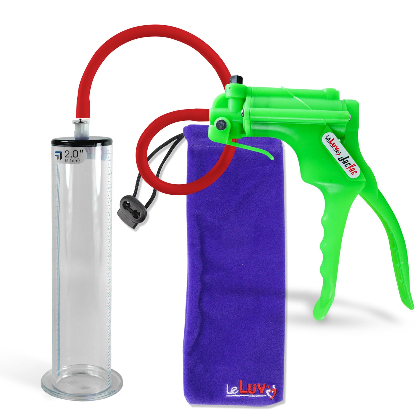 Jacvac Penis Pump | Green NPT Handle, Silicone Hose | 9" x 2.00" Wide Flange Cylinder
