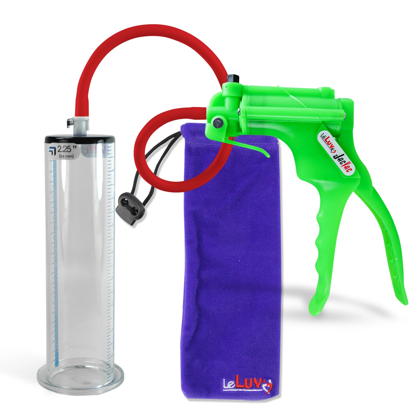 Jacvac Penis Pump | Green NPT Handle, Silicone Hose | 9" x 2.25" Wide Flange Cylinder