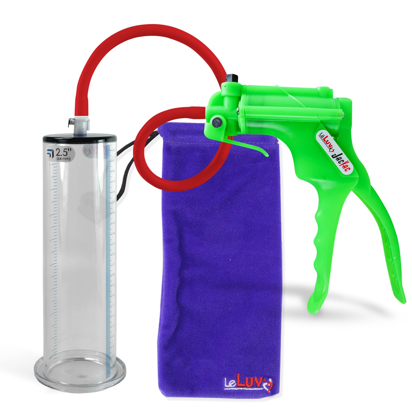 Jacvac Penis Pump | Green NPT Handle, Silicone Hose | 9" x 2.50" Wide Flange Cylinder