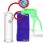 Jacvac Penis Pump | Green NPT Handle + Protected Gauge, Silicone Hose | 12" x 2.875" Round Flange Cylinder 