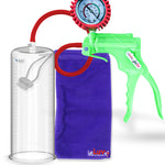 Jacvac Penis Pump | Green NPT Handle + Protected Gauge, Silicone Hose | 12" x 4.10" Round Flange Cylinder 