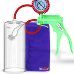 Jacvac Penis Pump | Green NPT Handle + Protected Gauge, Silicone Hose | 12" x 4.50" Round Flange Cylinder 