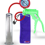 Jacvac Penis Pump | Green NPT Handle + Protected Gauge, Silicone Hose | 12" x 2.25" Wide Flange Cylinder