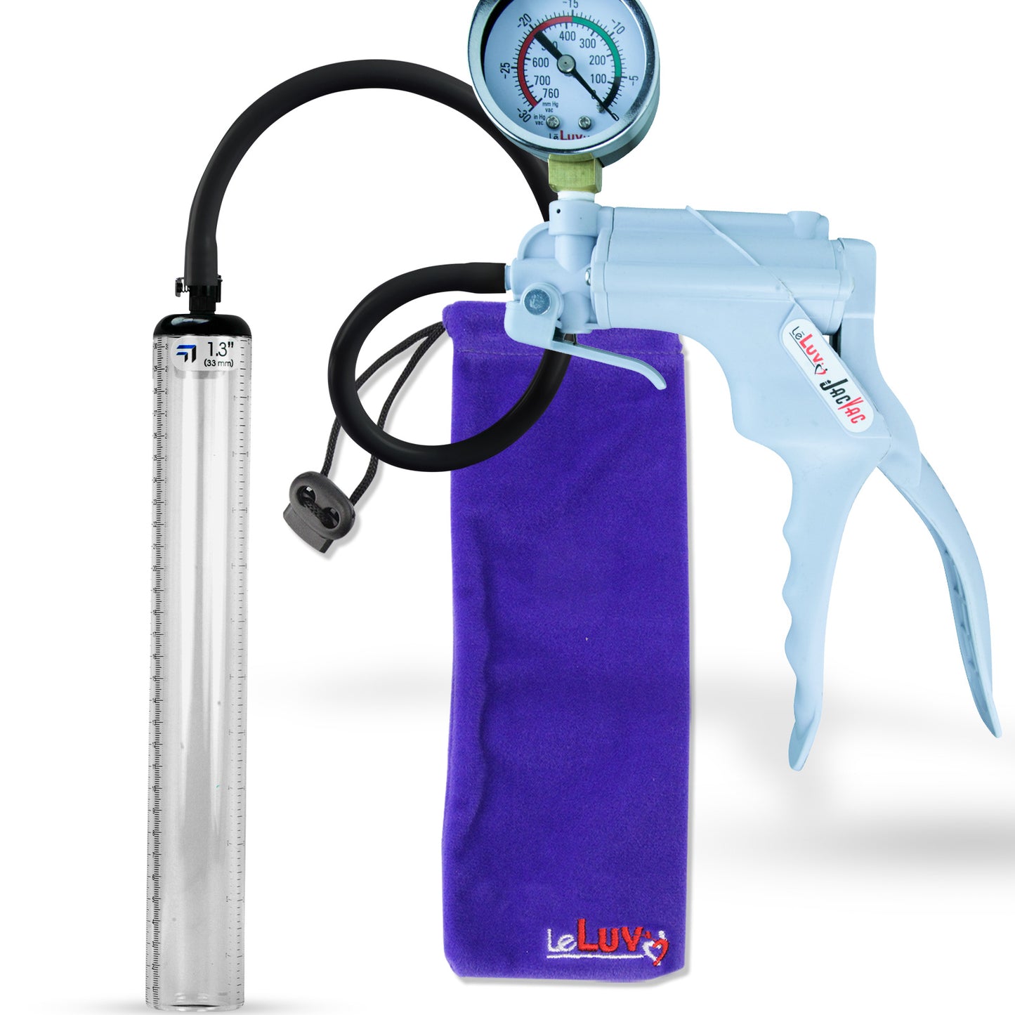 Jacvac Penis Pump | Grey NPT Handle + Gauge, Silicone Hose | 12" x 1.3" Thick-Walled Penis Cylinder