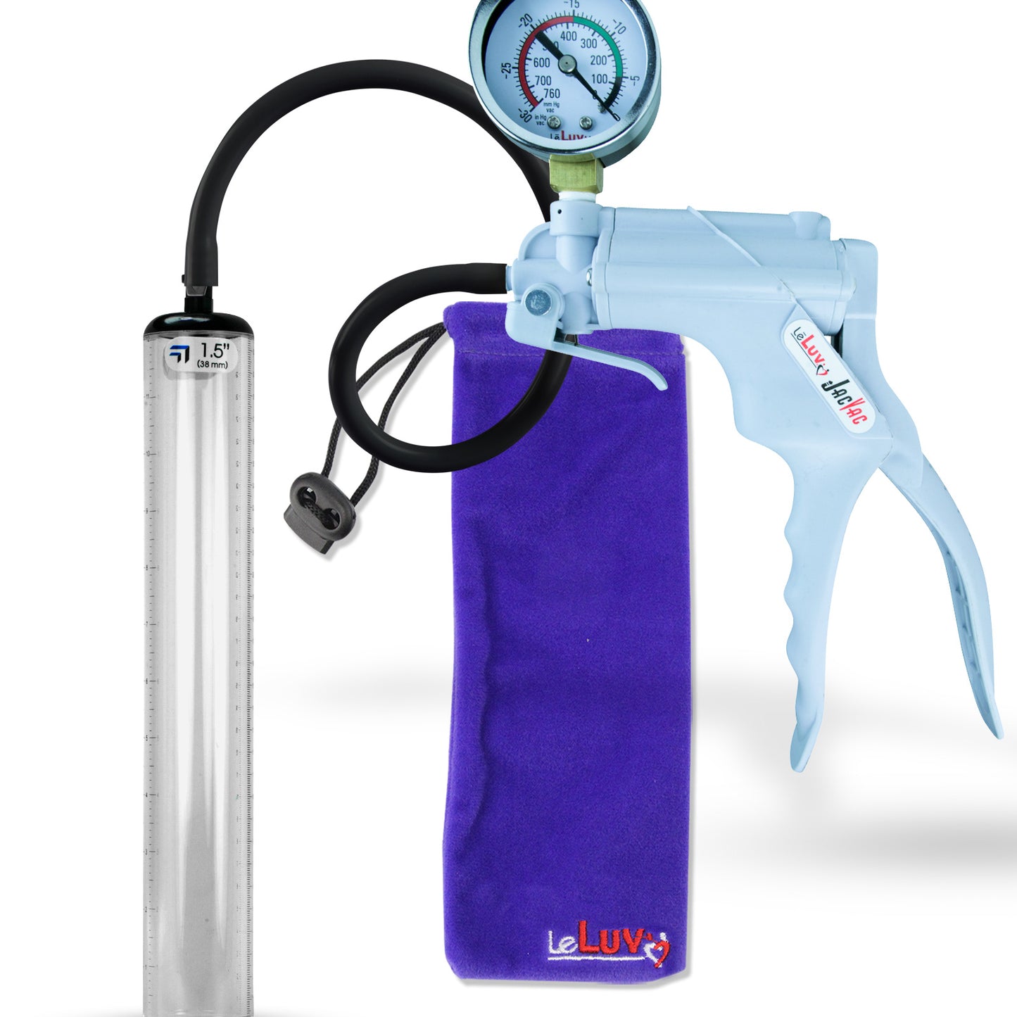 Jacvac Penis Pump | Grey NPT Handle + Gauge, Silicone Hose | 12" x 1.5" Thick-Walled Penis Cylinder