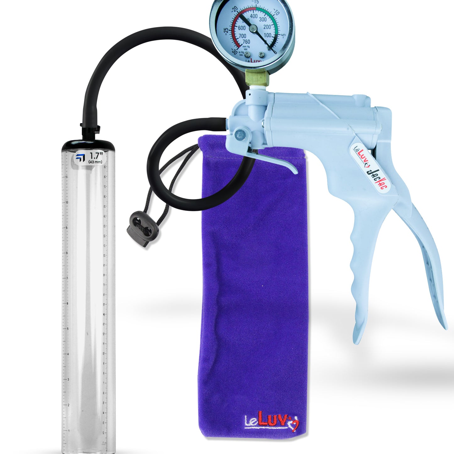 Jacvac Penis Pump | Grey NPT Handle + Gauge, Silicone Hose | 12" x 1.7" Thick-Walled Penis Cylinder