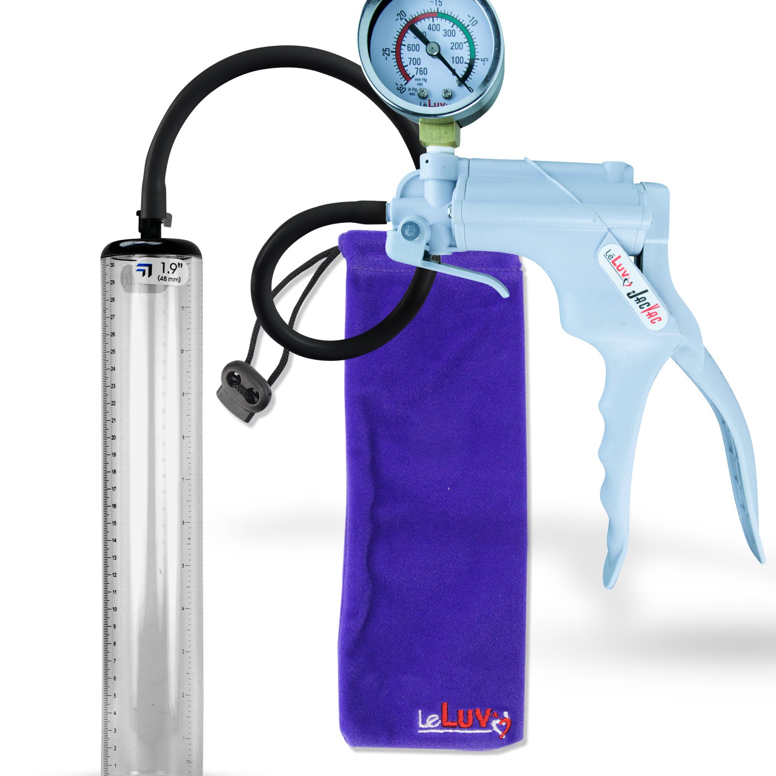 Jacvac Penis Pump | Grey NPT Handle + Gauge, Silicone Hose | 12" x 1.12" Thick-Walled Penis Cylinder