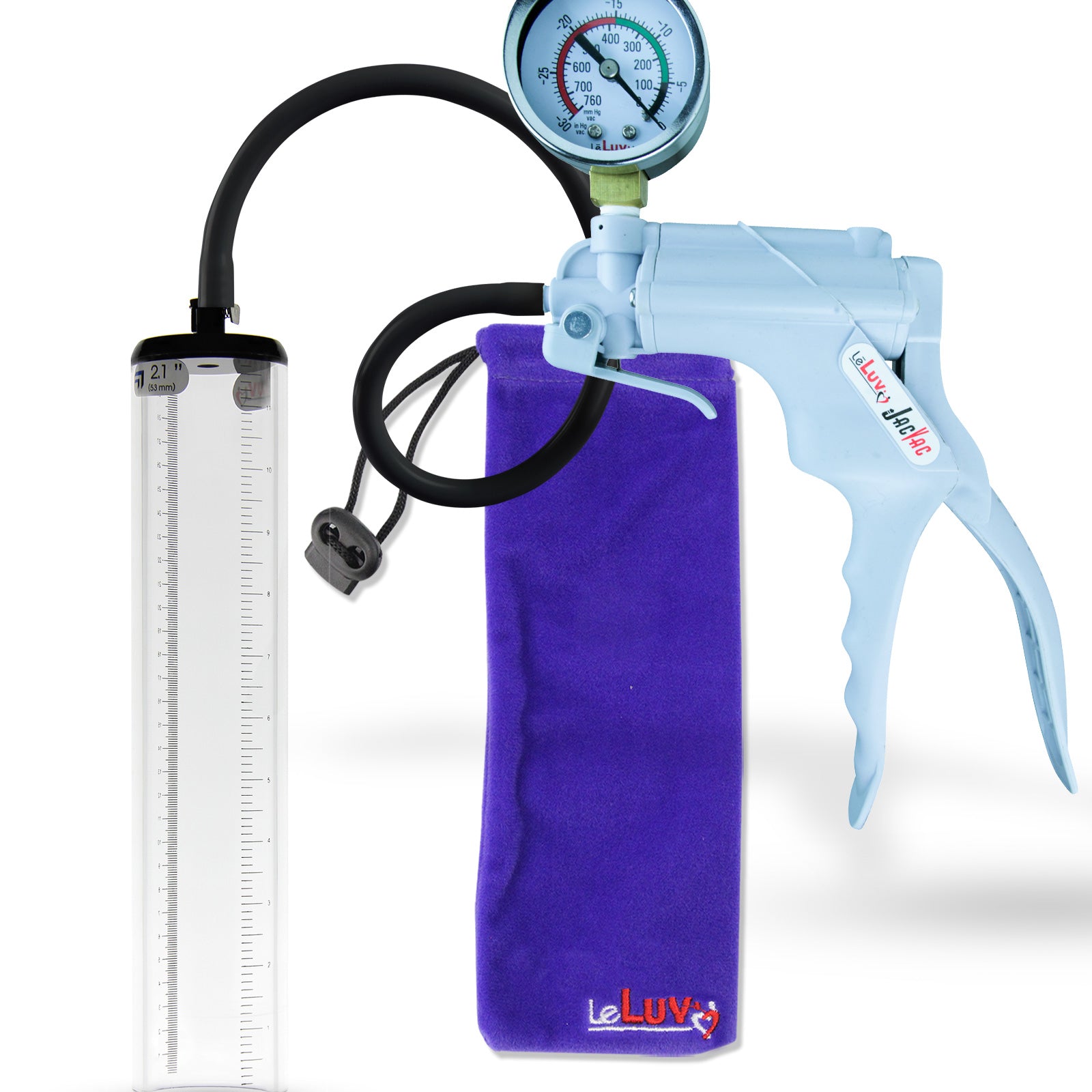 Jacvac Penis Pump | Grey NPT Handle + Gauge, Silicone Hose | 12" x 2.1" Thick-Walled Penis Cylinder
