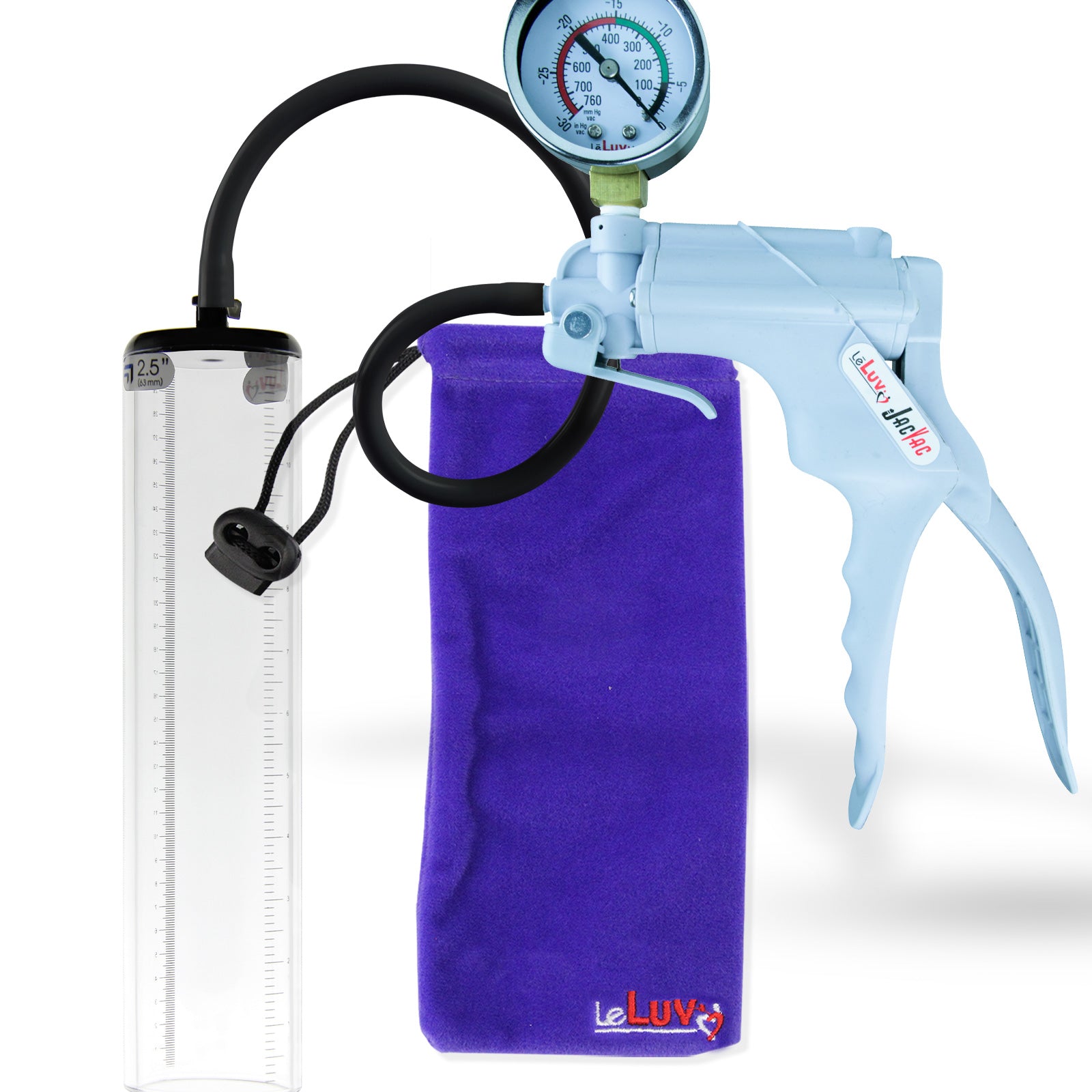 Jacvac Penis Pump | Grey NPT Handle + Gauge, Silicone Hose | 12" x 2.5" Thick-Walled Penis Cylinder