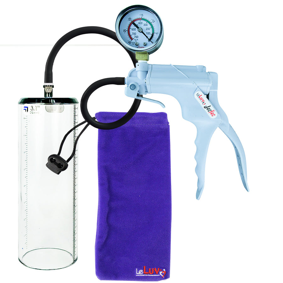 Jacvac Penis Pump | Grey NPT Handle + Gauge, Silicone Hose | 9" x 3.1" Thick-Walled Penis Cylinder