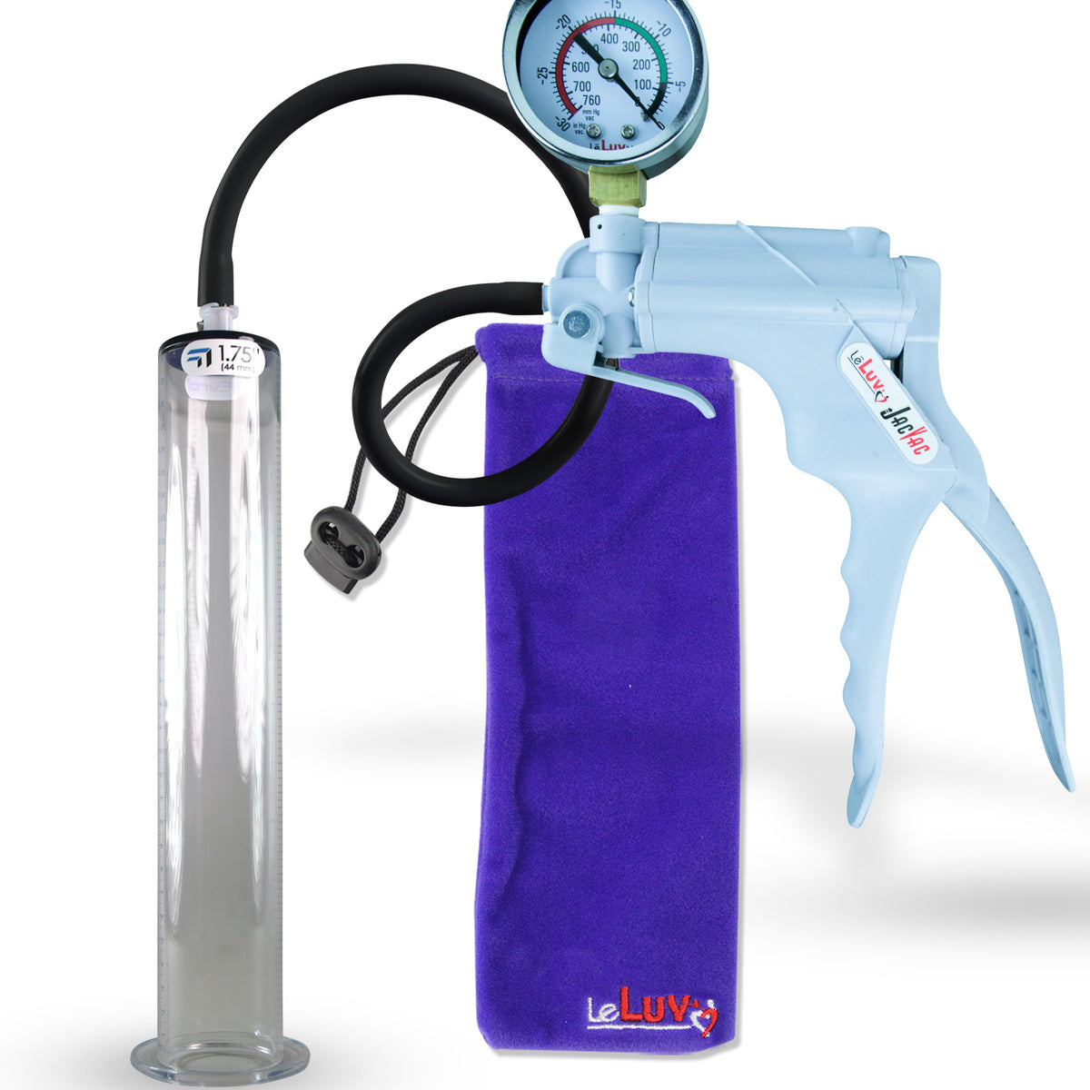 Jacvac Penis Pump | Grey NPT Handle + Gauge, Silicone Hose | 12" x 1.75" Wide Flange Cylinder