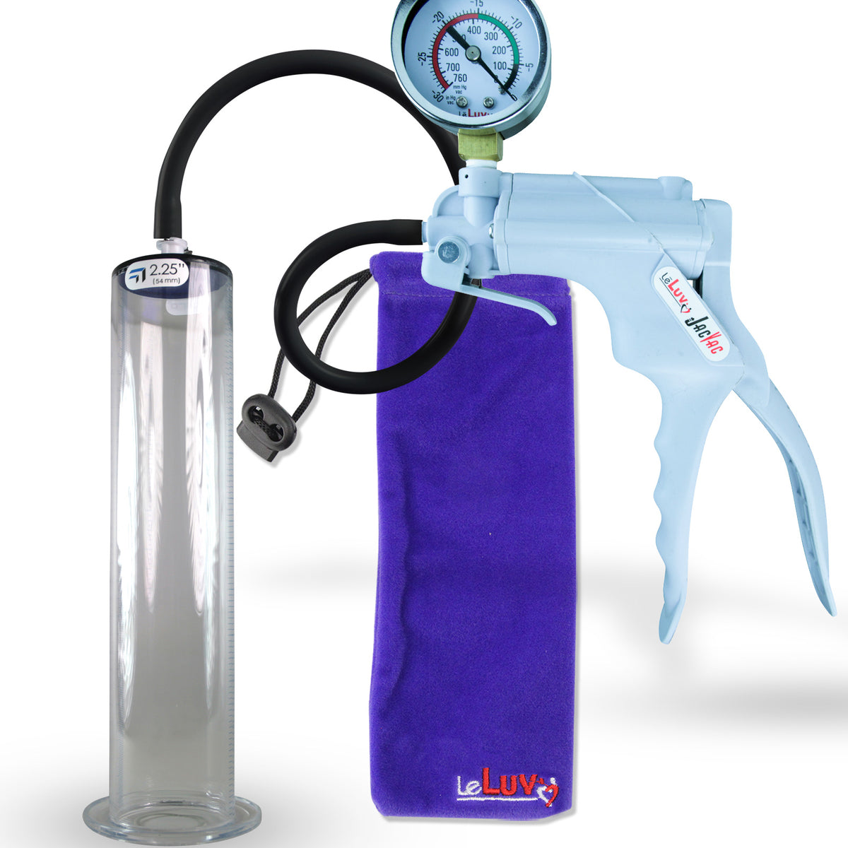 Jacvac Penis Pump | Grey NPT Handle + Gauge, Silicone Hose | 12" x 2.25" Wide Flange Cylinder