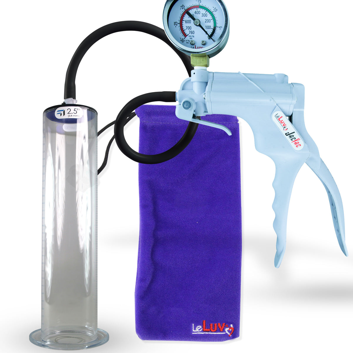 Jacvac Penis Pump | Grey NPT Handle + Gauge, Silicone Hose | 12" x 2.50" Wide Flange Cylinder